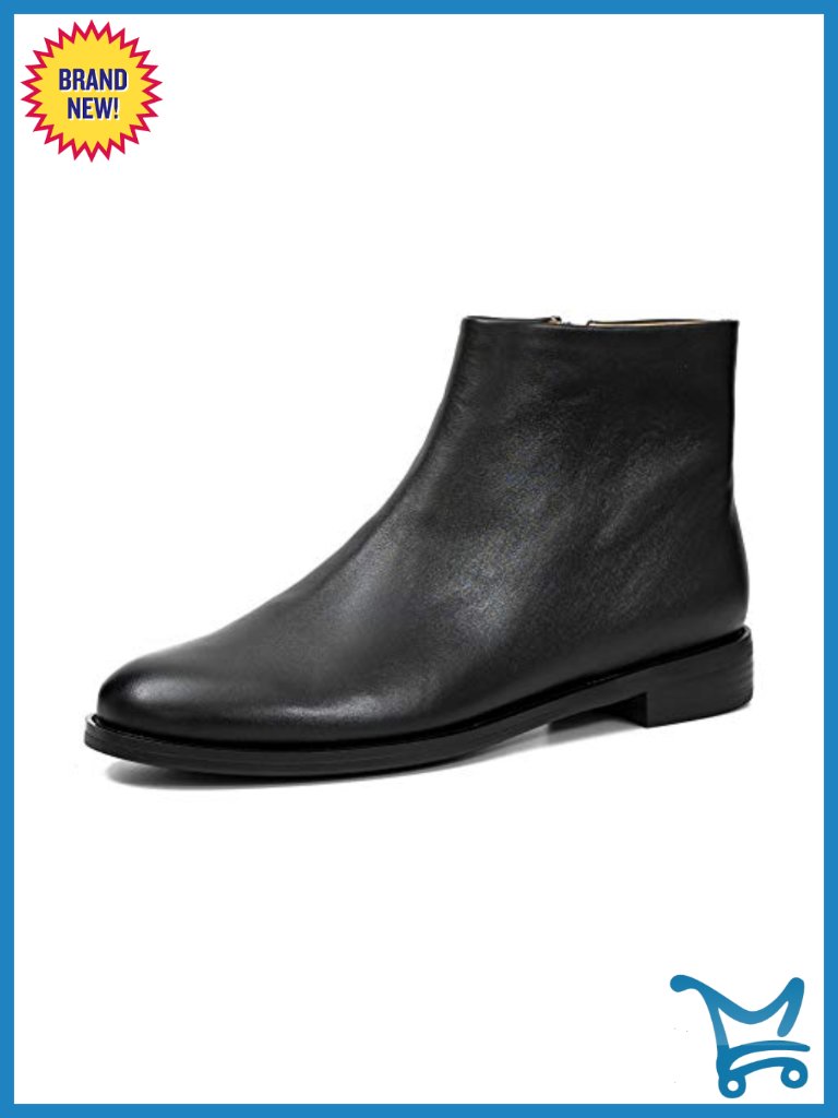 Women's Minimalist Leather Ankle Boots | 1" Low Heel Slip-On Zip